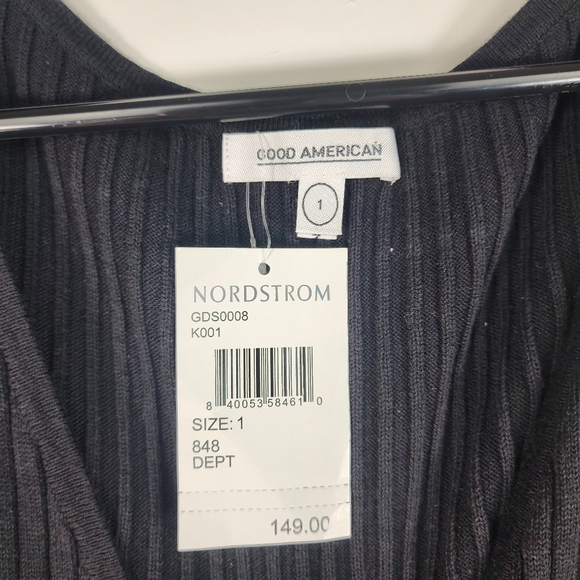 GOOD AMERICAN Womens 1 Ribbed Cold Shoulder High Side Slit Dress V Neck Nwt New - Picture 7 of 7